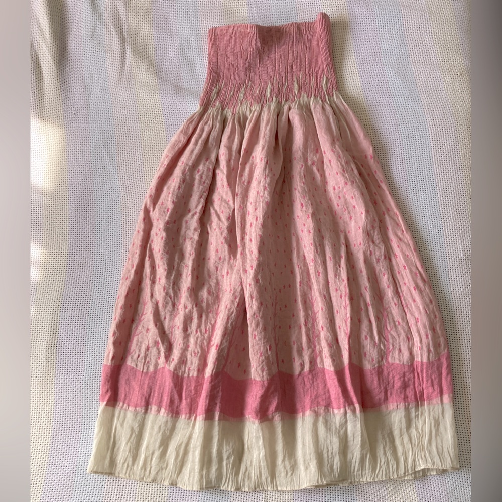 Lapis light pink white fairy hippie elastic stretchy tube midi flare dress